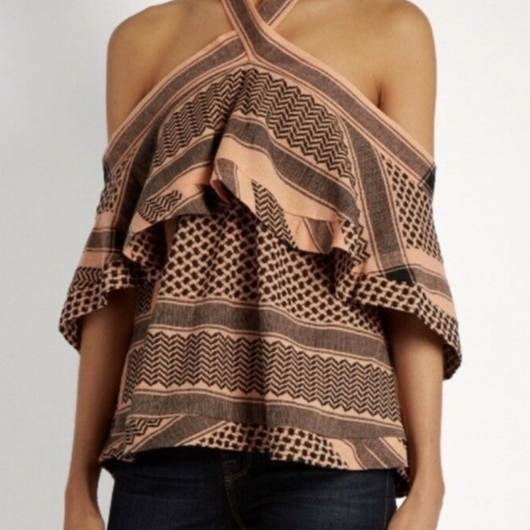 CECILIE Copenhagen Topanga Off the Shoulder Halter Top Jacquard 2 - Picture 2 of 6